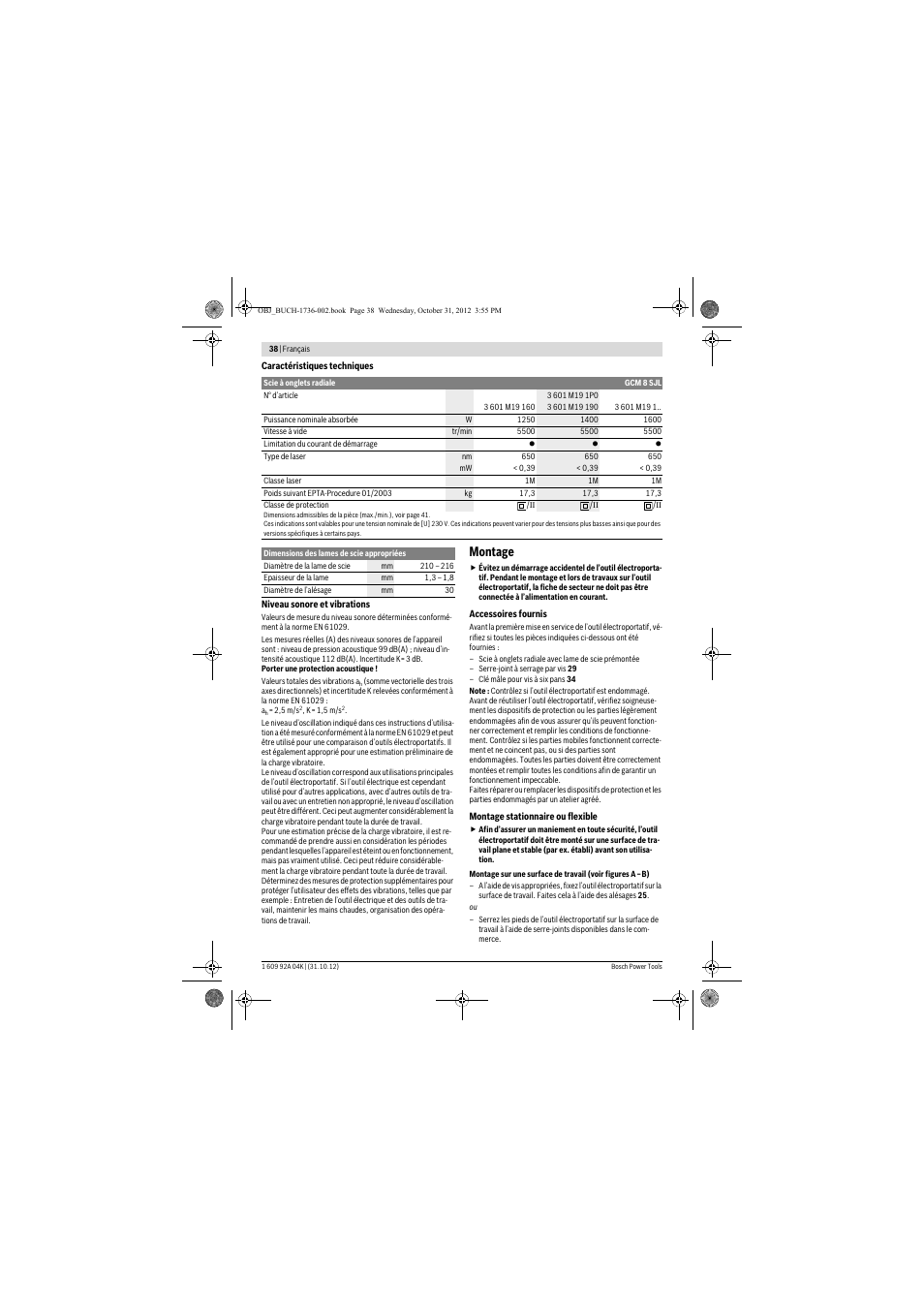 Montage | Bosch GCM 8 SJL Professional User Manual | Page 38 / 332