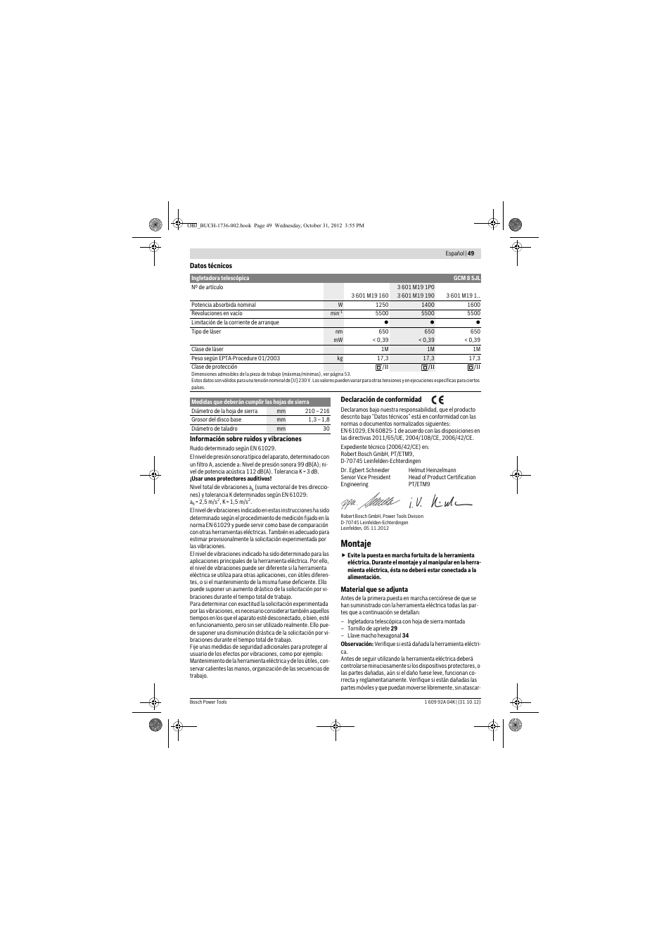 Montaje | Bosch GCM 8 SJL Professional User Manual | Page 49 / 332