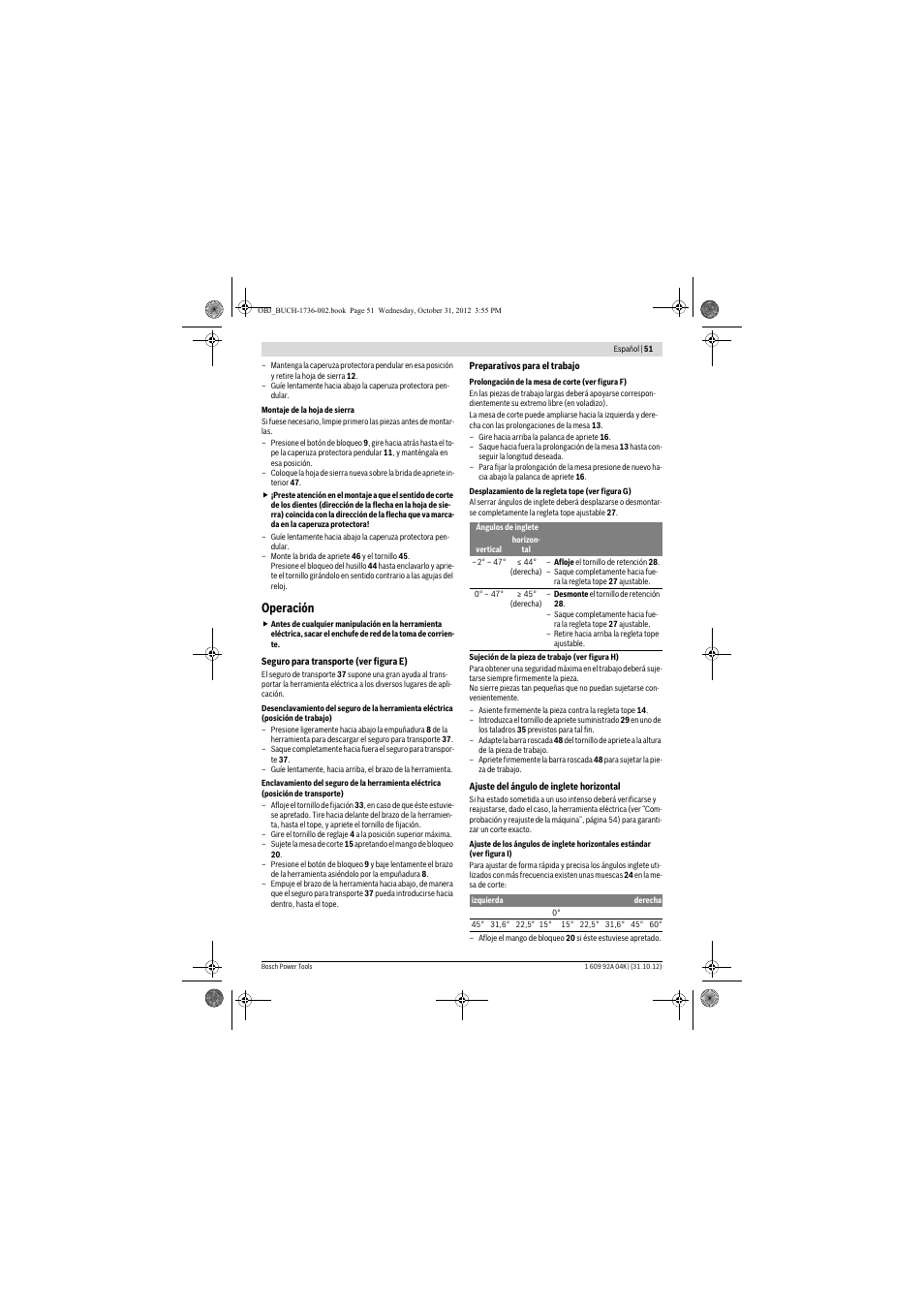 Operación | Bosch GCM 8 SJL Professional User Manual | Page 51 / 332