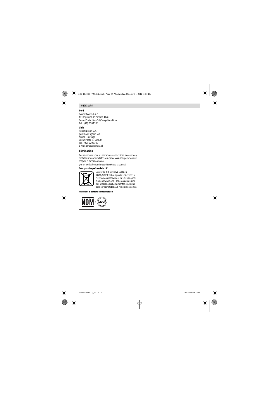 Eliminación | Bosch GCM 8 SJL Professional User Manual | Page 56 / 332