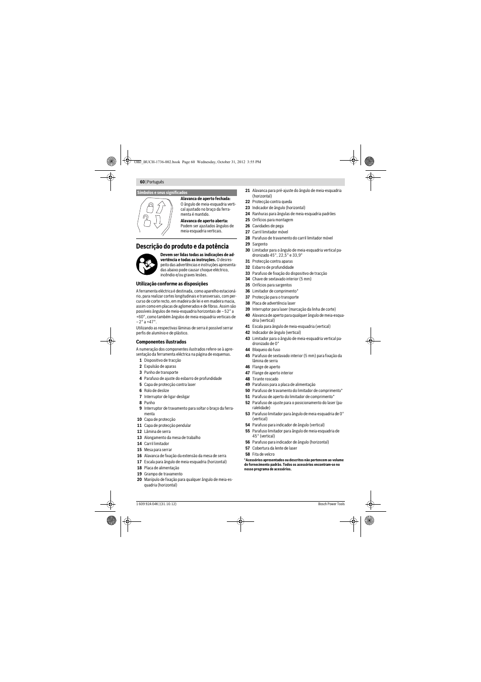 Descrição do produto e da potência | Bosch GCM 8 SJL Professional User Manual | Page 60 / 332