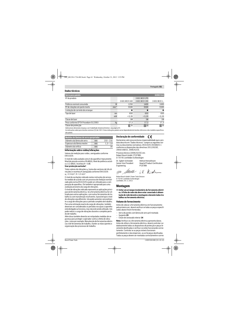 Montagem | Bosch GCM 8 SJL Professional User Manual | Page 61 / 332