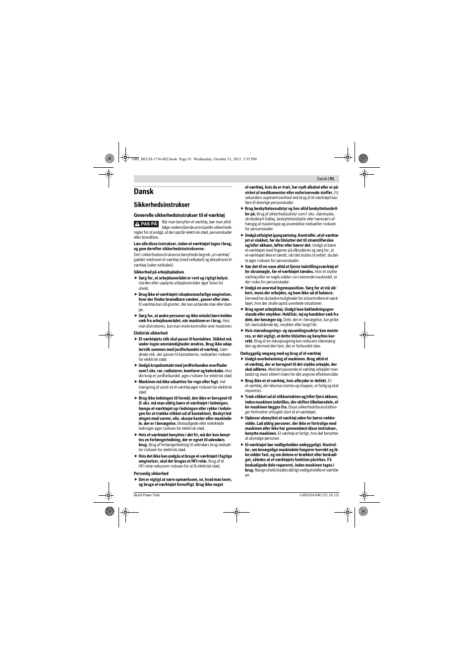 Dansk, Sikkerhedsinstrukser | Bosch GCM 8 SJL Professional User Manual | Page 91 / 332