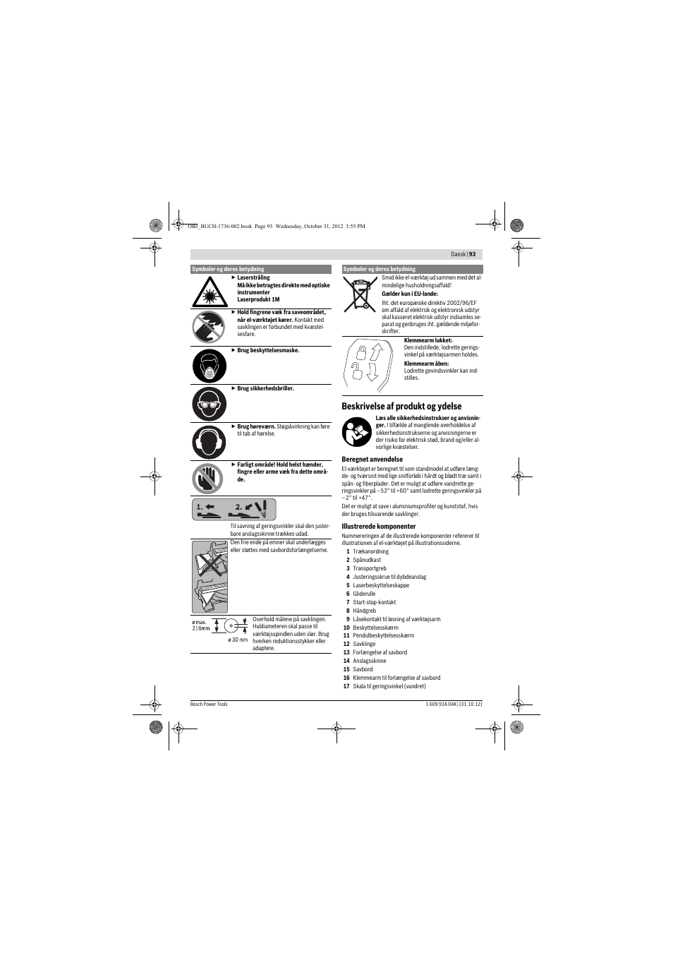 Beskrivelse af produkt og ydelse | Bosch GCM 8 SJL Professional User Manual | Page 93 / 332