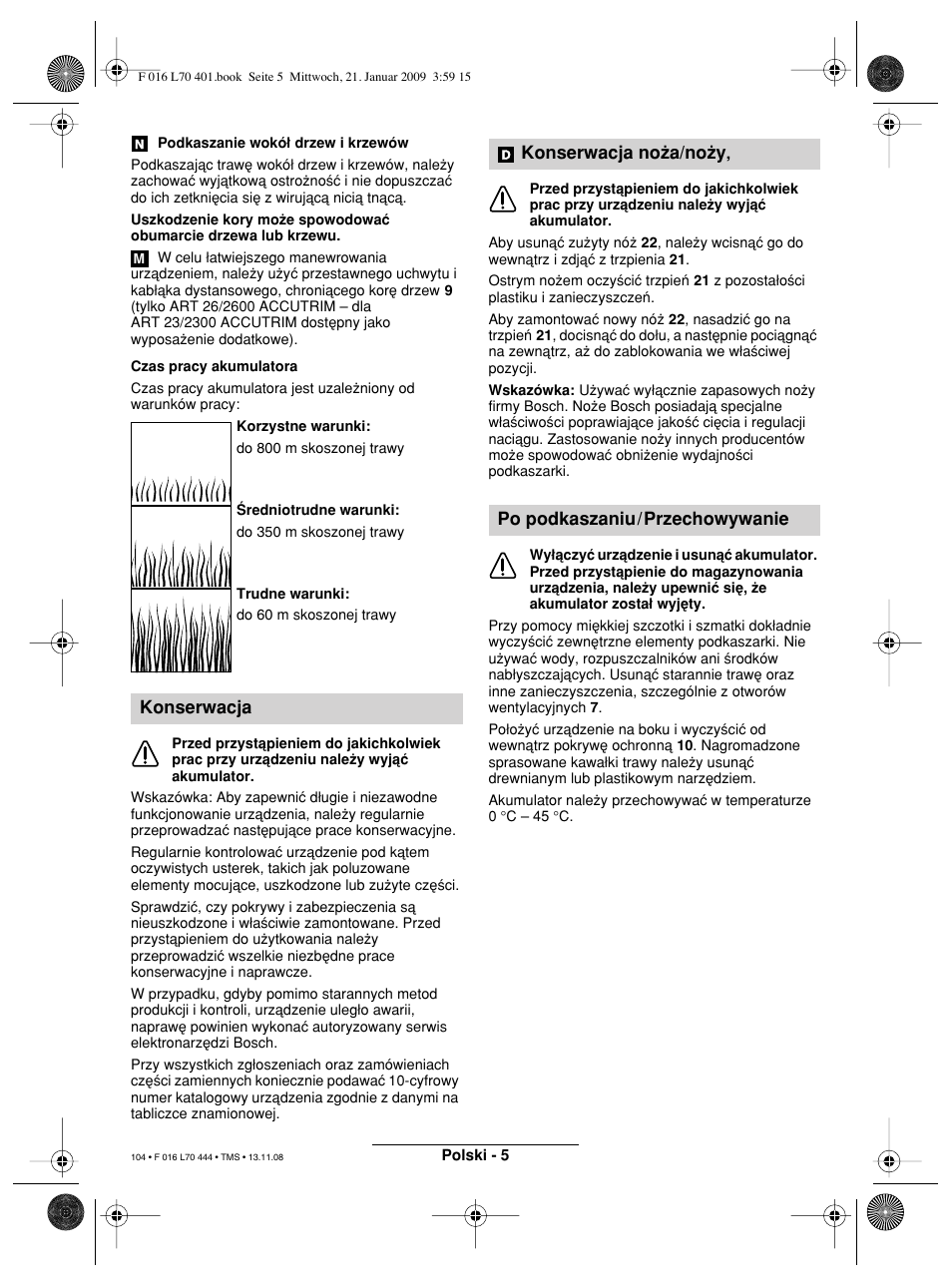 Konserwacja | Bosch ART 23 Accutrim User Manual | Page 104 / 201