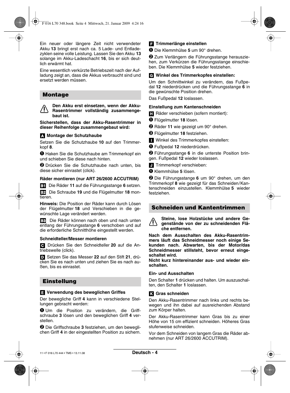 Montage einstellung, Schneiden und kantentrimmen | Bosch ART 23 Accutrim User Manual | Page 11 / 201