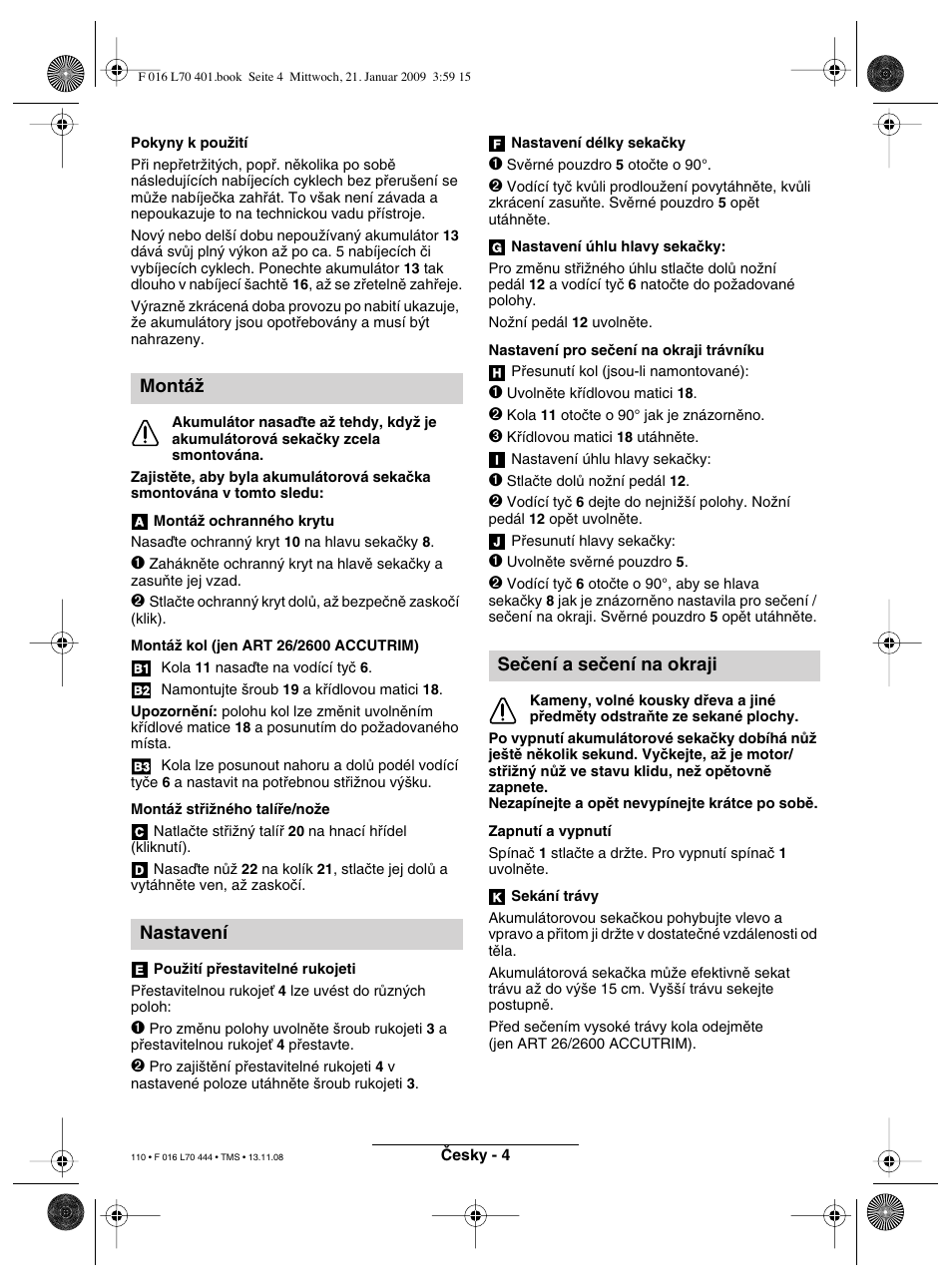 Montáï nastavení, Seãení a seãení na okraji | Bosch ART 23 Accutrim User Manual | Page 110 / 201