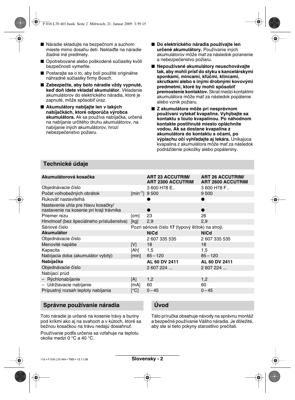 Technické údaje, Správne pouïívanie náradia úvod | Bosch ART 23 Accutrim User Manual | Page 115 / 201