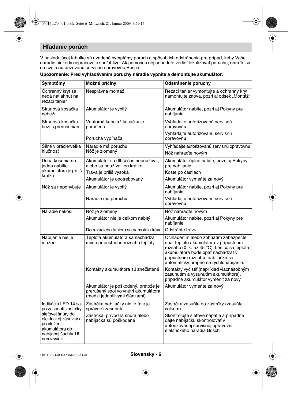 Hºadanie porúch | Bosch ART 23 Accutrim User Manual | Page 119 / 201