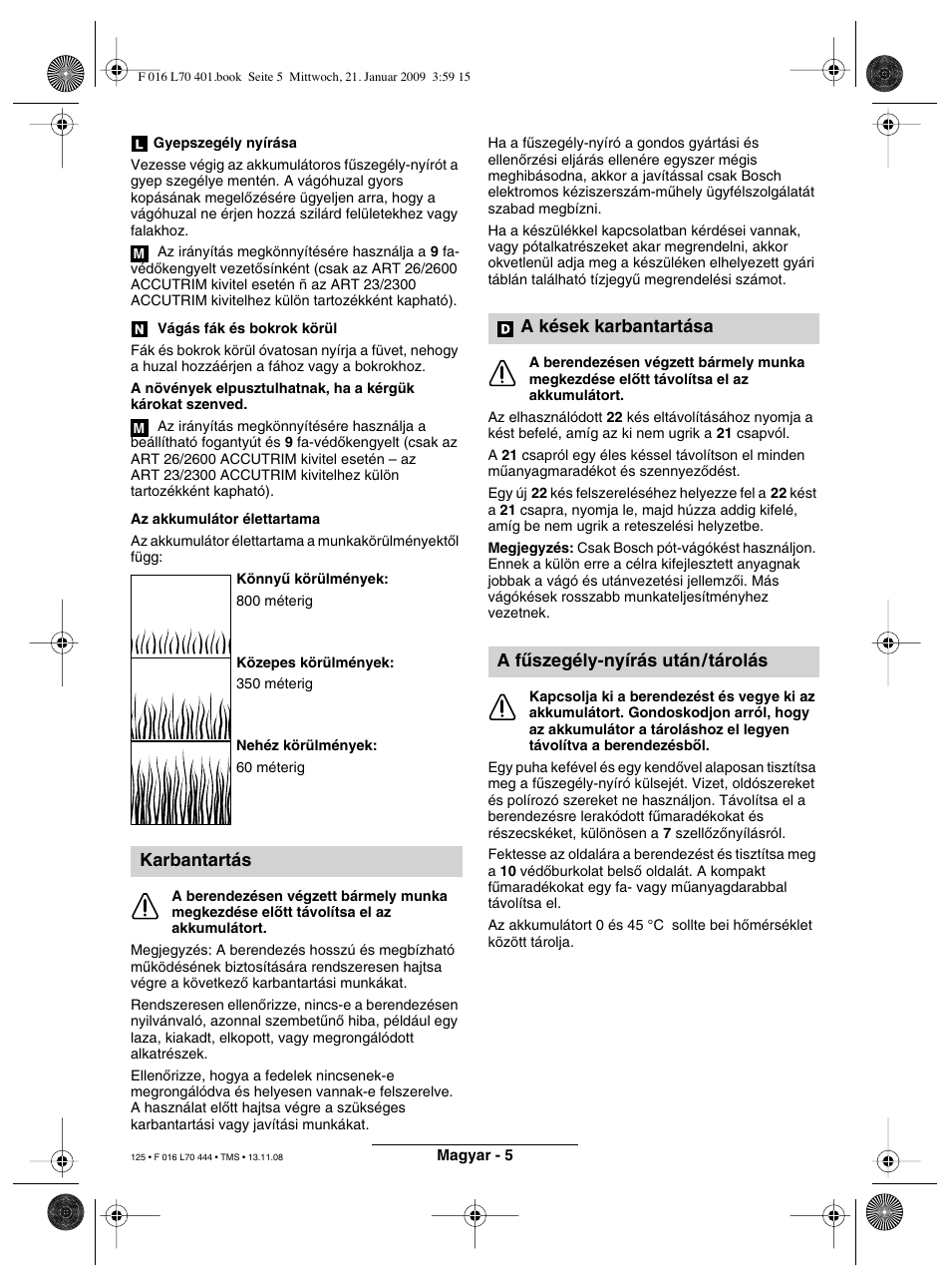 Karbantartás | Bosch ART 23 Accutrim User Manual | Page 125 / 201