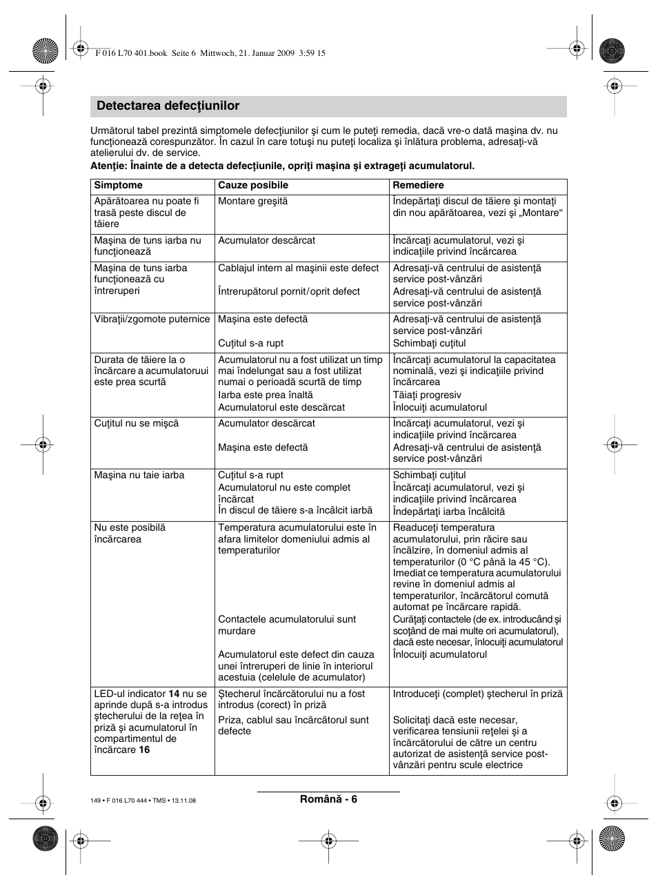 Detectarea defecøiunilor | Bosch ART 23 Accutrim User Manual | Page 149 / 201