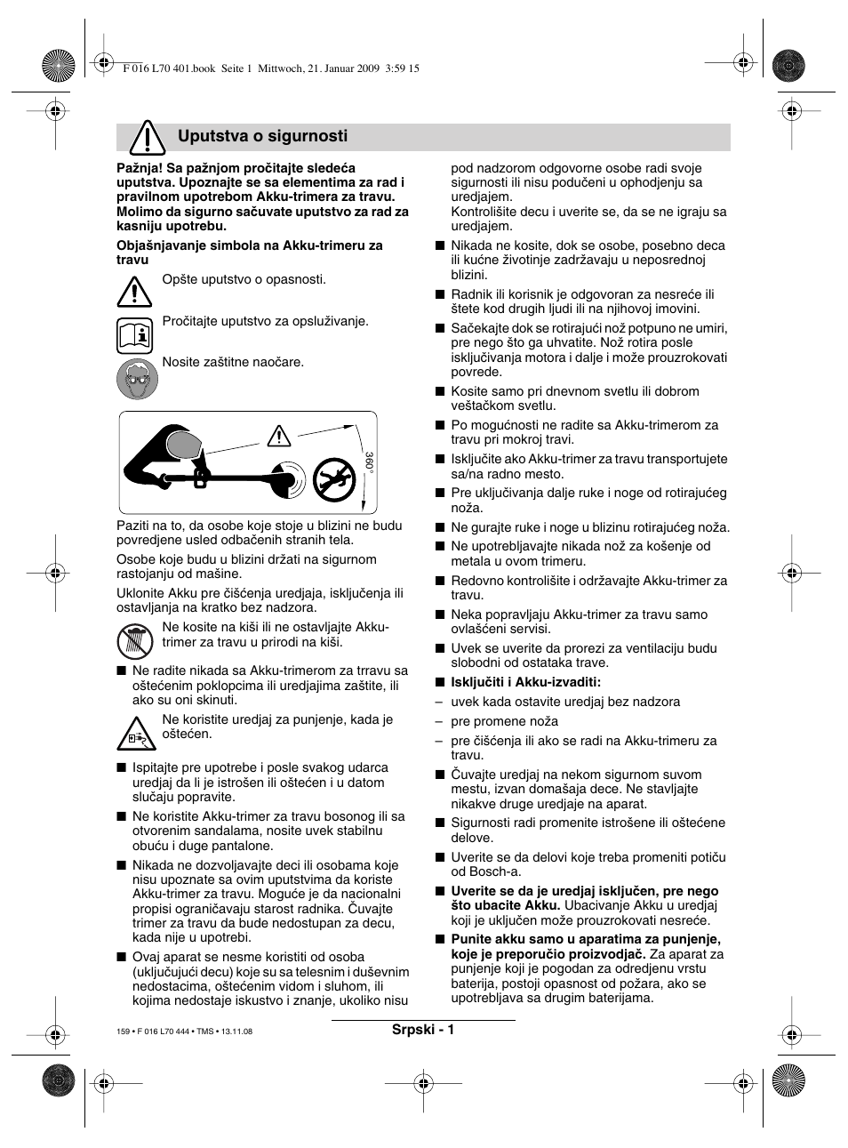 Uputstva o sigurnosti | Bosch ART 23 Accutrim User Manual | Page 159 / 201