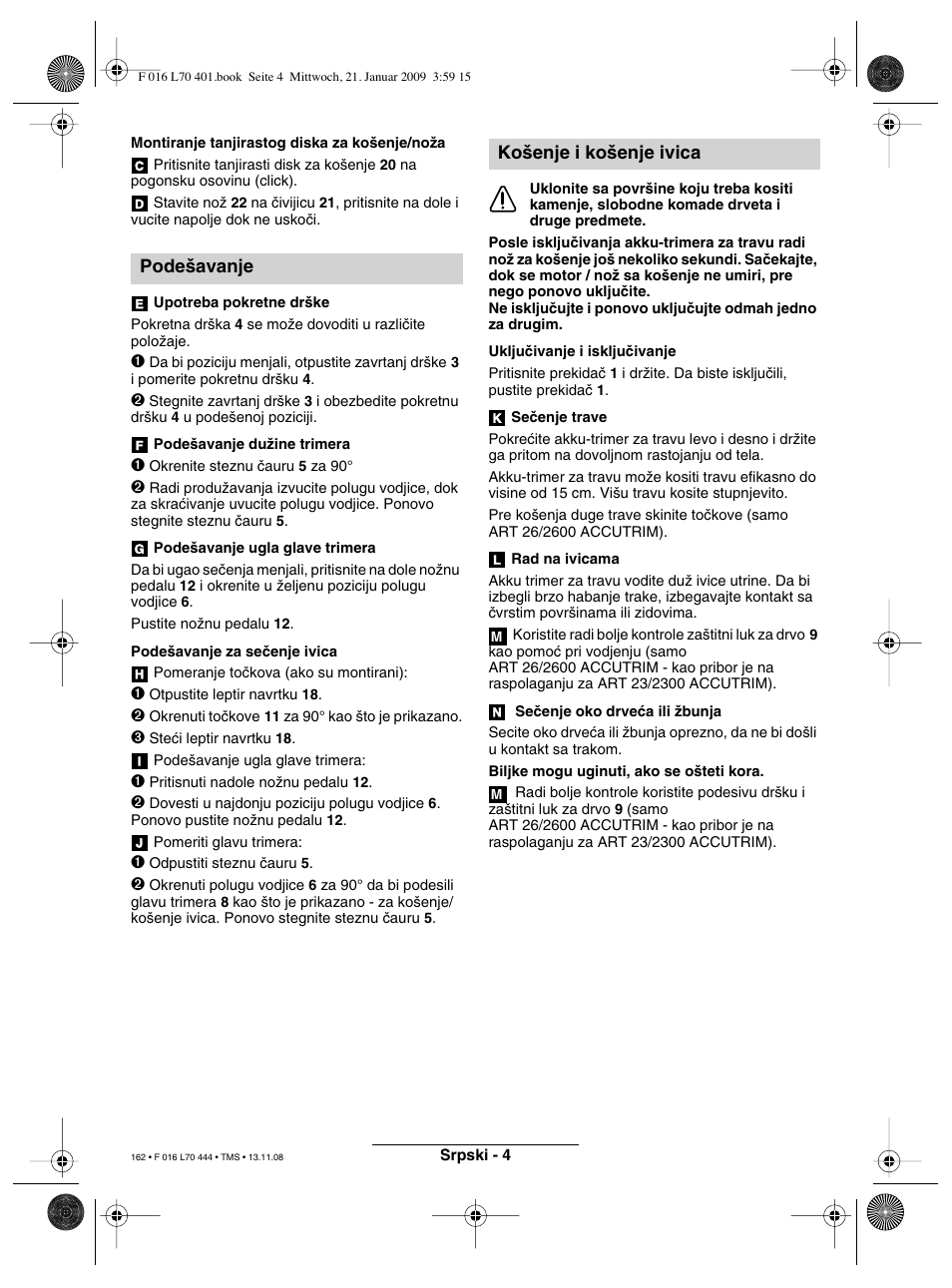 Pode‰avanje, Ko‰enje i ko‰enje ivica | Bosch ART 23 Accutrim User Manual | Page 162 / 201