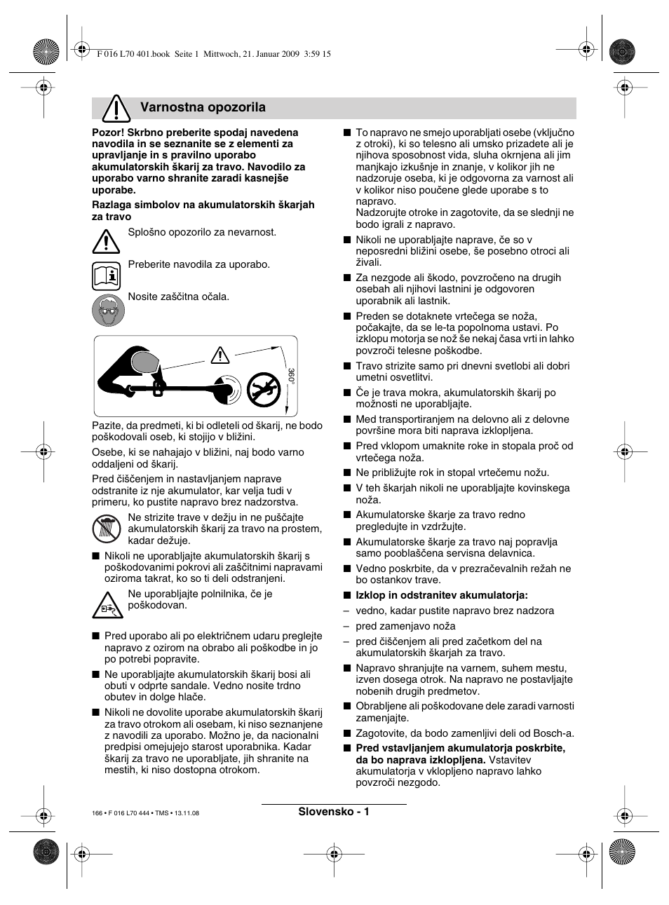 Varnostna opozorila | Bosch ART 23 Accutrim User Manual | Page 166 / 201