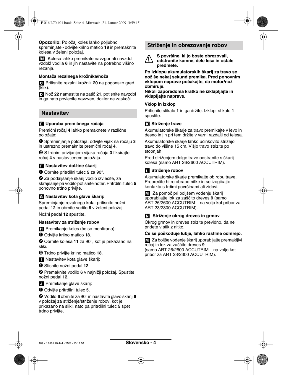 Nastavitev, Striïenje in obrezovanje robov | Bosch ART 23 Accutrim User Manual | Page 169 / 201