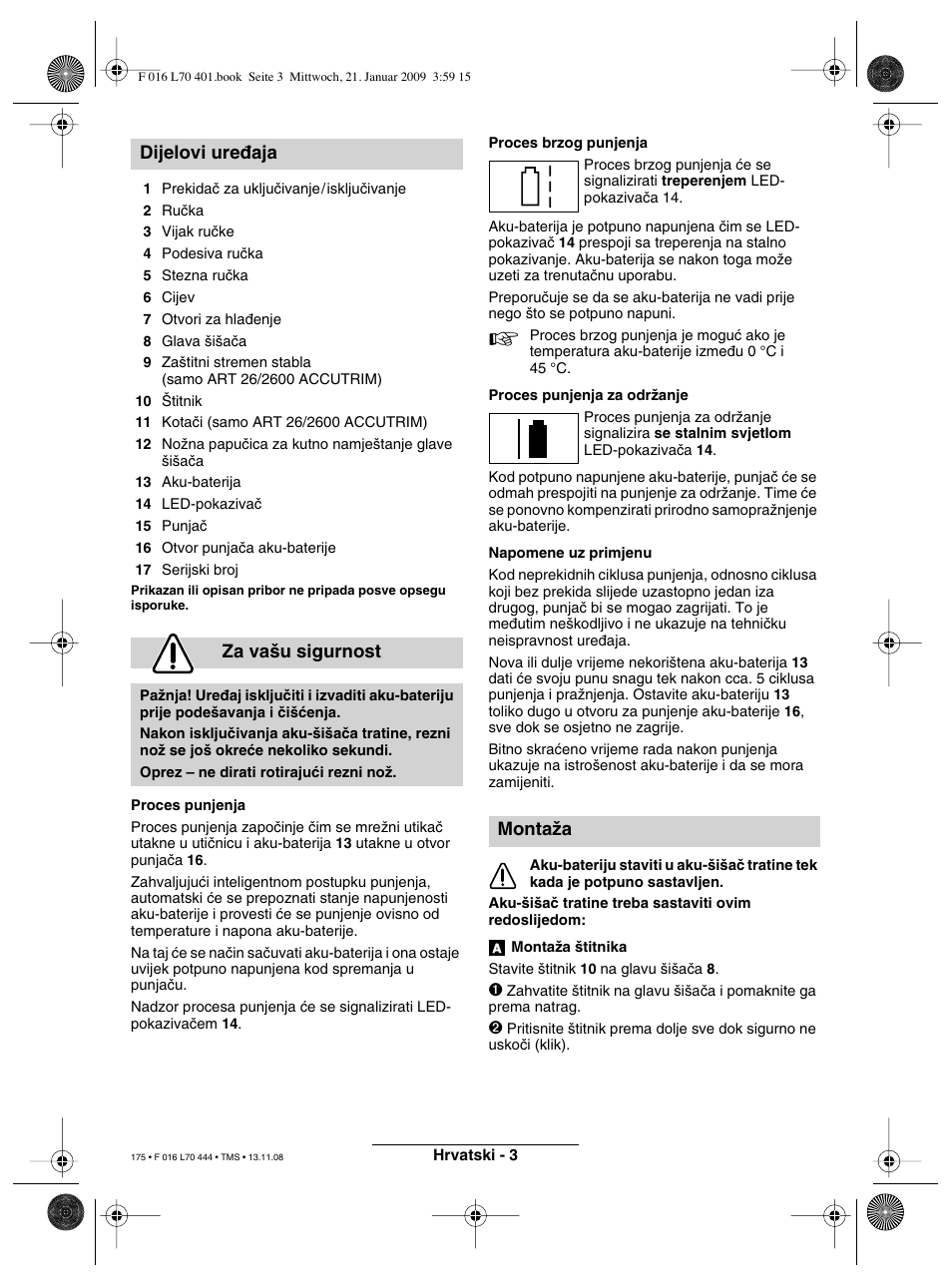 Dijelovi ure∂aja za va‰u sigurnost, Montaïa | Bosch ART 23 Accutrim User Manual | Page 175 / 201