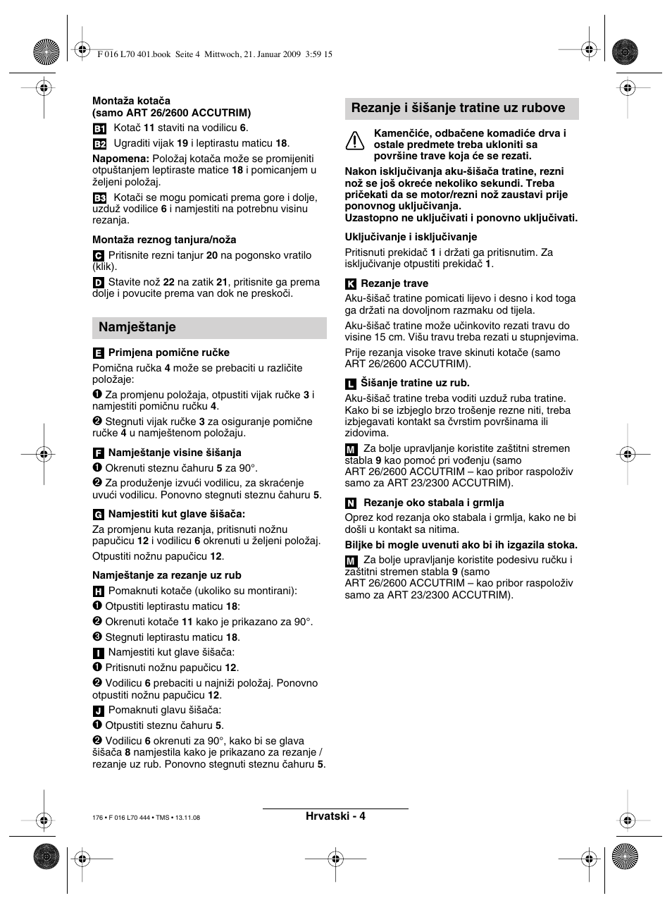 Namje‰tanje, Rezanje i ‰i‰anje tratine uz rubove | Bosch ART 23 Accutrim User Manual | Page 176 / 201