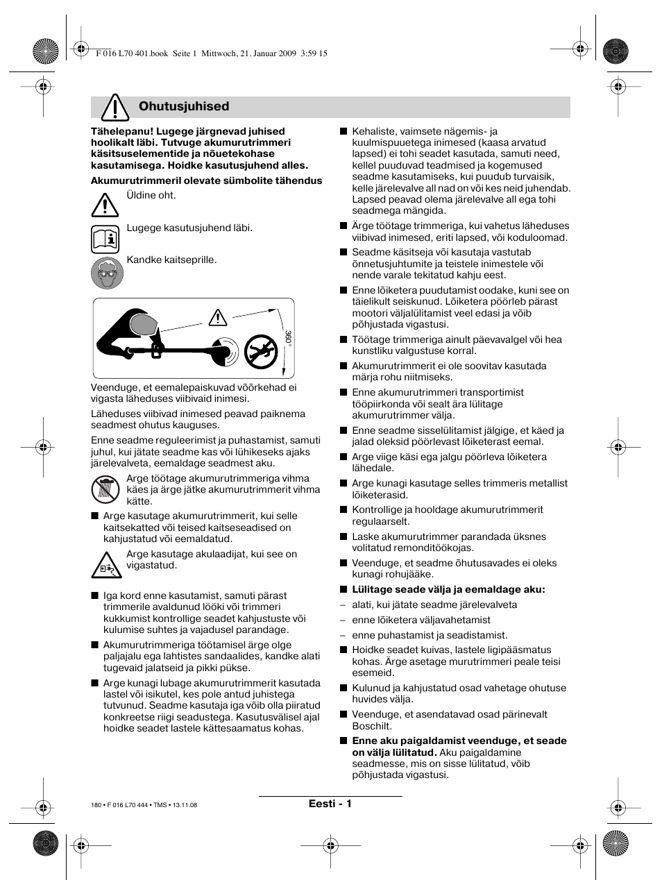 Ohutusjuhised | Bosch ART 23 Accutrim User Manual | Page 180 / 201