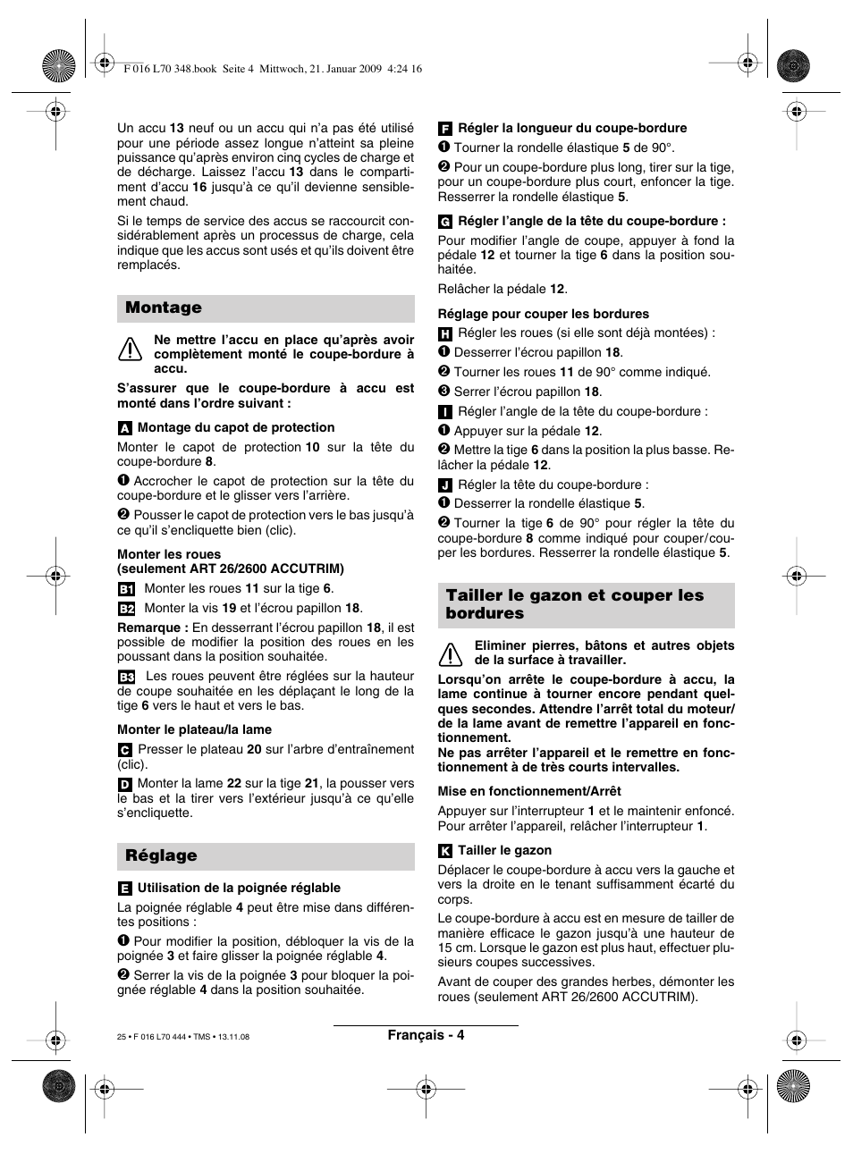 Montage réglage, Tailler le gazon et couper les bordures | Bosch ART 23 Accutrim User Manual | Page 25 / 201