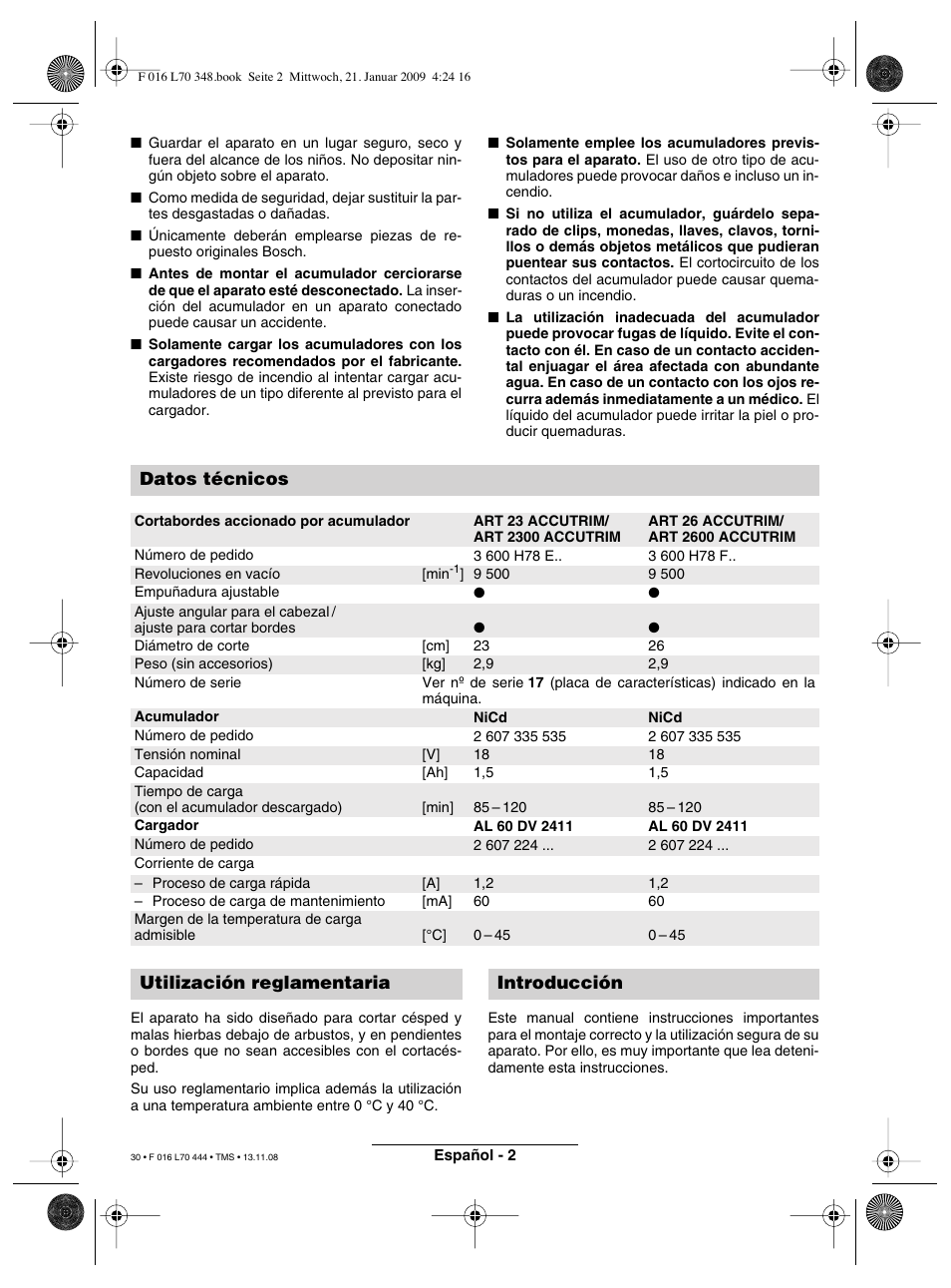 Datos técnicos, Utilización reglamentaria introducción | Bosch ART 23 Accutrim User Manual | Page 30 / 201