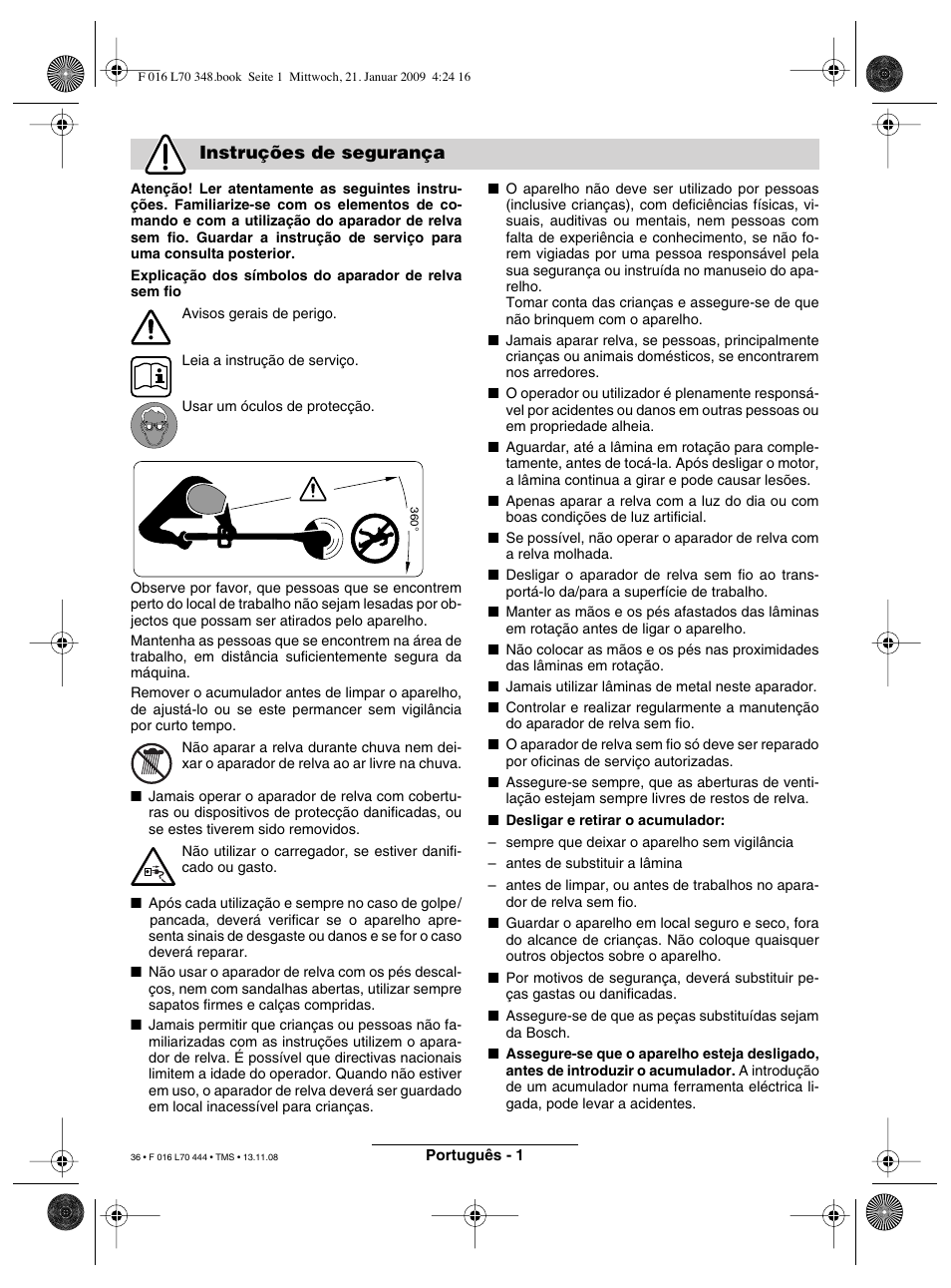 Instruções de segurança | Bosch ART 23 Accutrim User Manual | Page 36 / 201