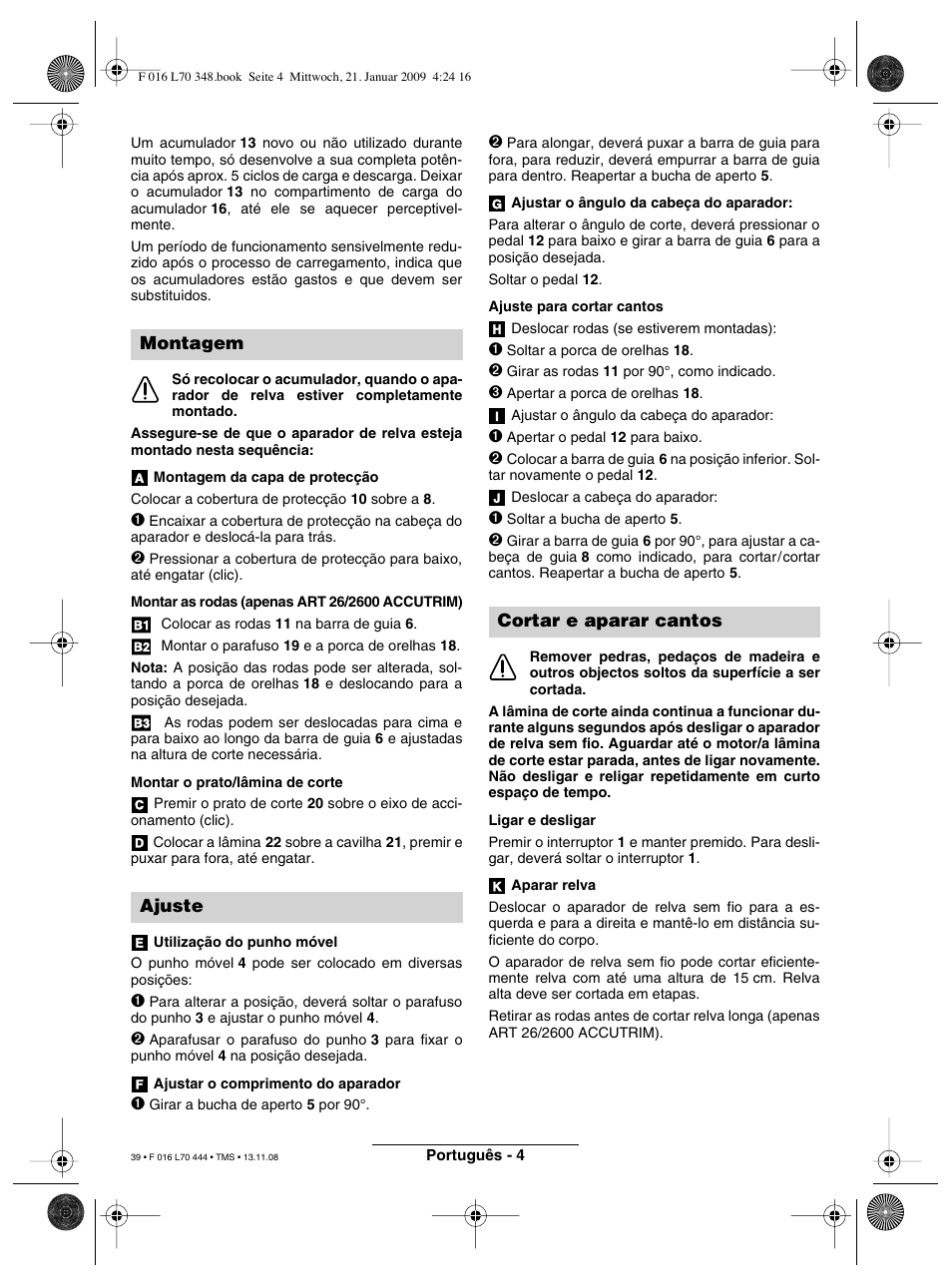 Montagem ajuste, Cortar e aparar cantos | Bosch ART 23 Accutrim User Manual | Page 39 / 201