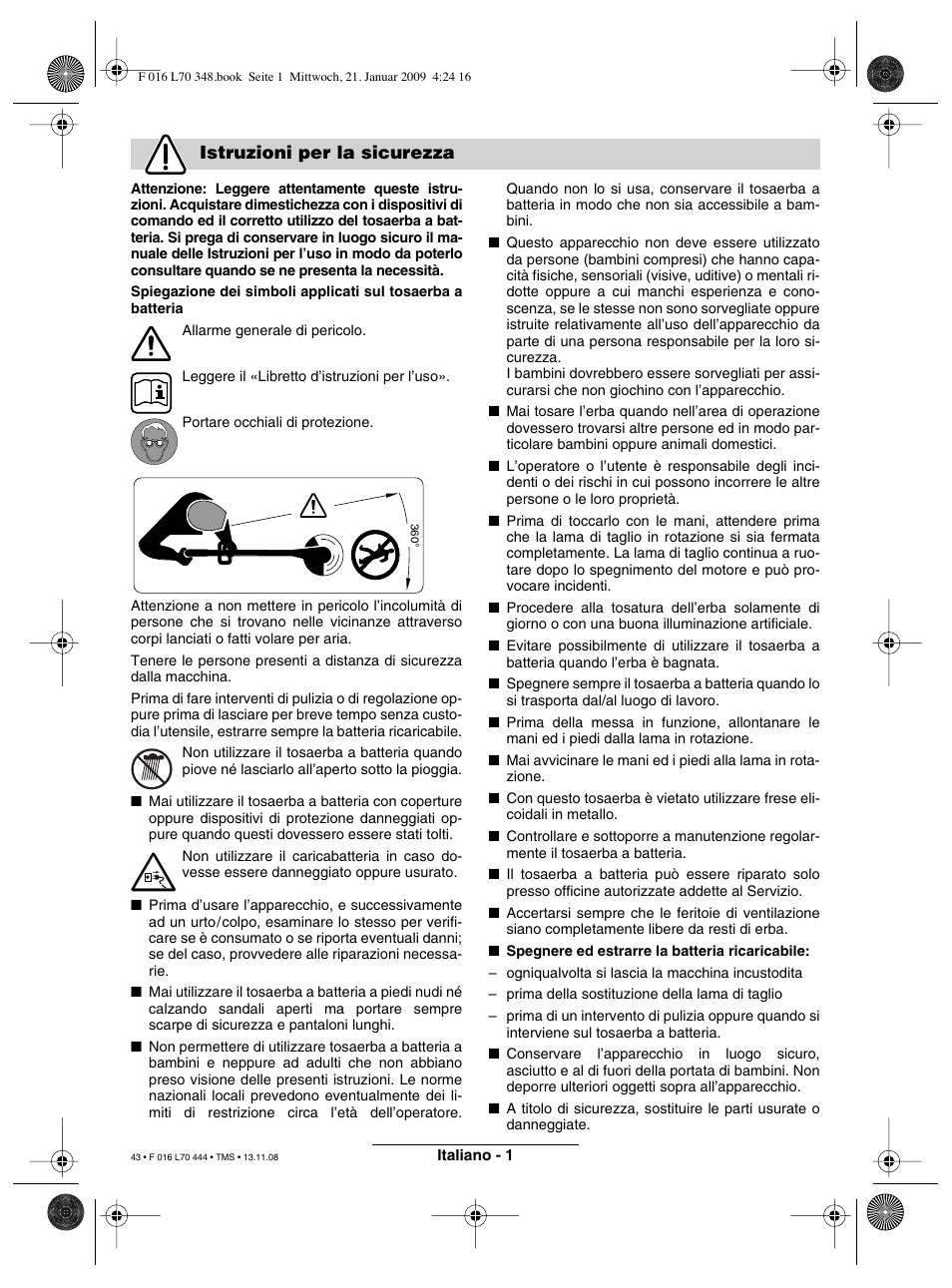 Istruzioni per la sicurezza | Bosch ART 23 Accutrim User Manual | Page 43 / 201