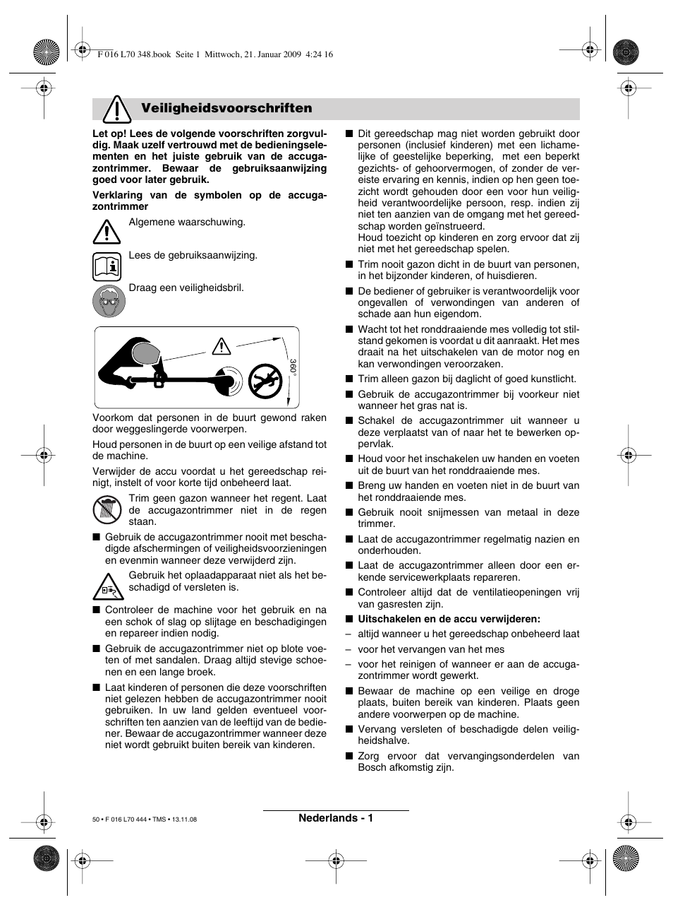 Veiligheidsvoorschriften | Bosch ART 23 Accutrim User Manual | Page 50 / 201