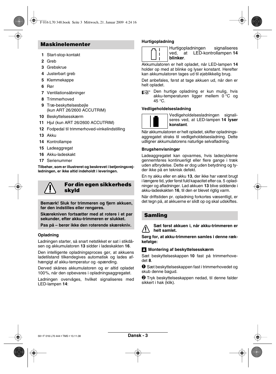 Maskinelementer for din egen sikkerheds skyld, Samling | Bosch ART 23 Accutrim User Manual | Page 59 / 201