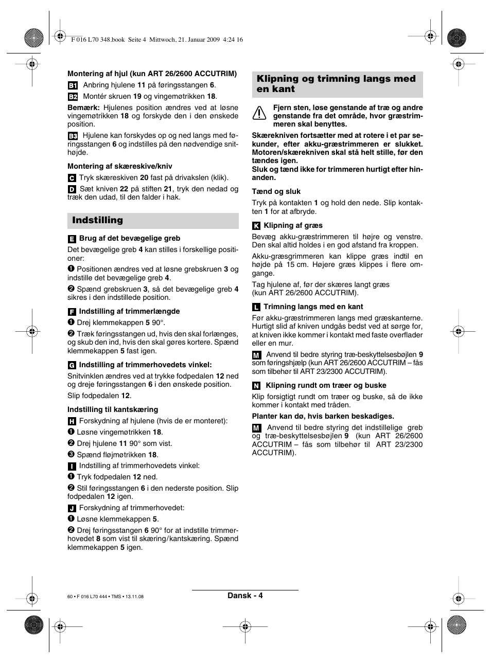 Indstilling, Klipning og trimning langs med en kant | Bosch ART 23 Accutrim User Manual | Page 60 / 201