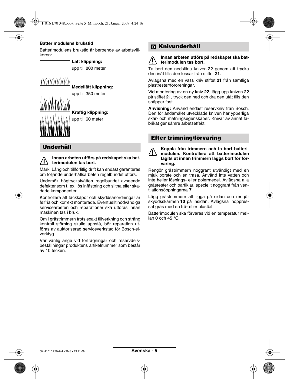 Underhåll knivunderhåll efter trimning/förvaring | Bosch ART 23 Accutrim User Manual | Page 68 / 201