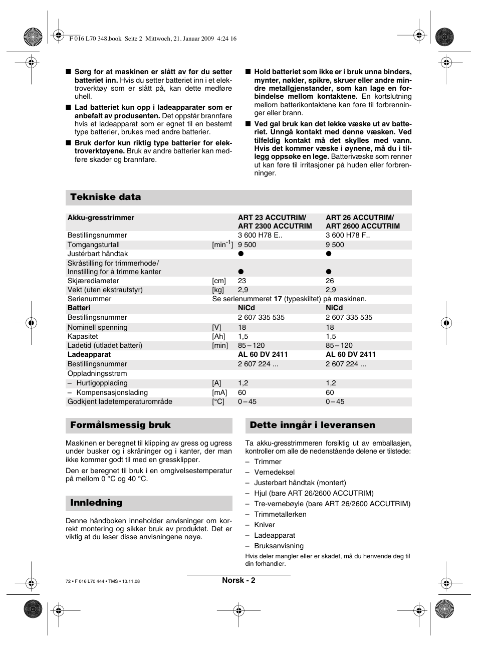 Tekniske data | Bosch ART 23 Accutrim User Manual | Page 72 / 201