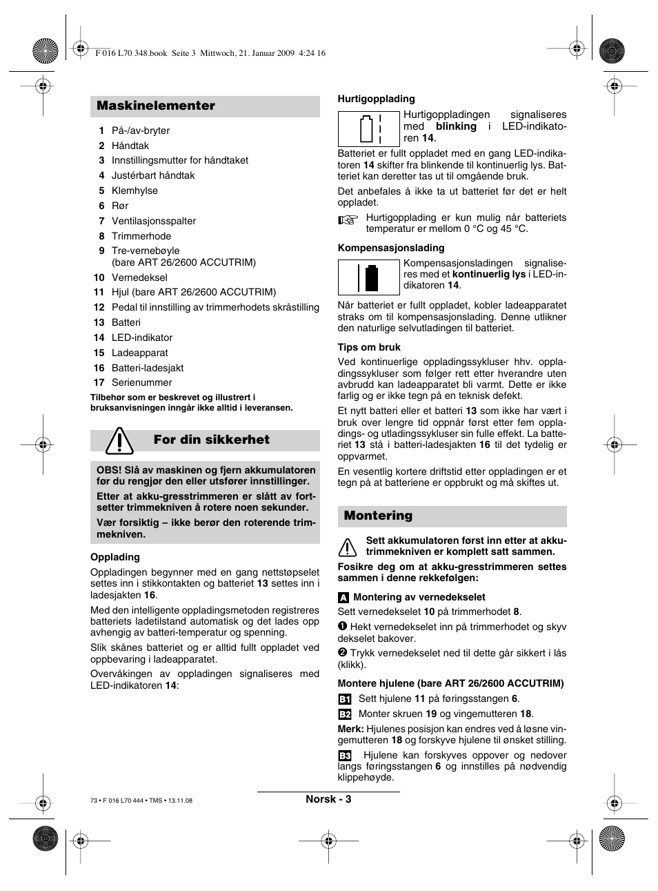 Maskinelementer for din sikkerhet, Montering | Bosch ART 23 Accutrim User Manual | Page 73 / 201