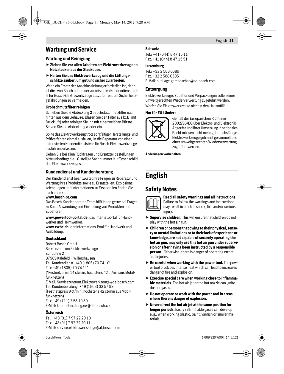 English, Wartung und service | Bosch GHG 660 LCD Professional User Manual | Page 11 / 142