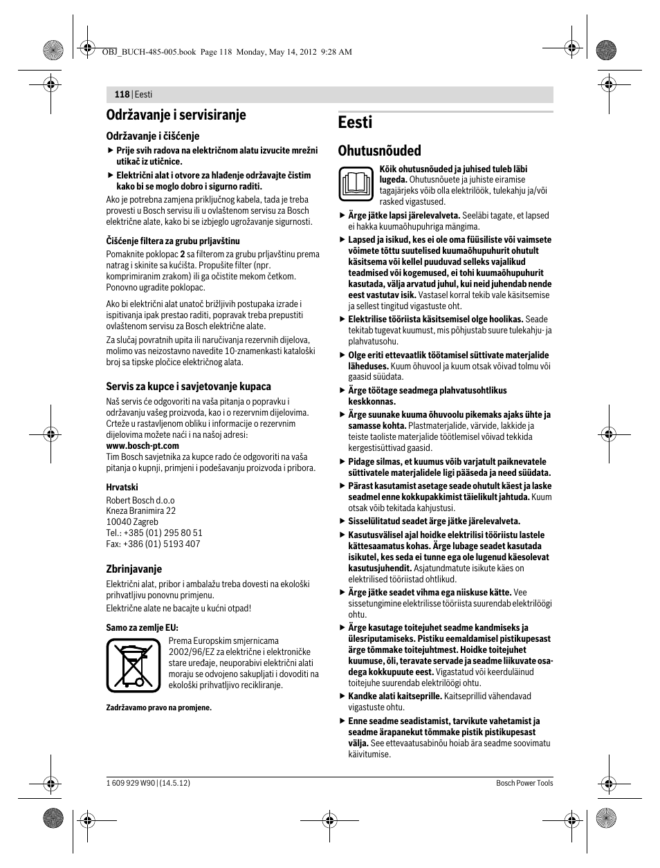 Eesti, Održavanje i servisiranje, Ohutusnõuded | Bosch GHG 660 LCD Professional User Manual | Page 118 / 142