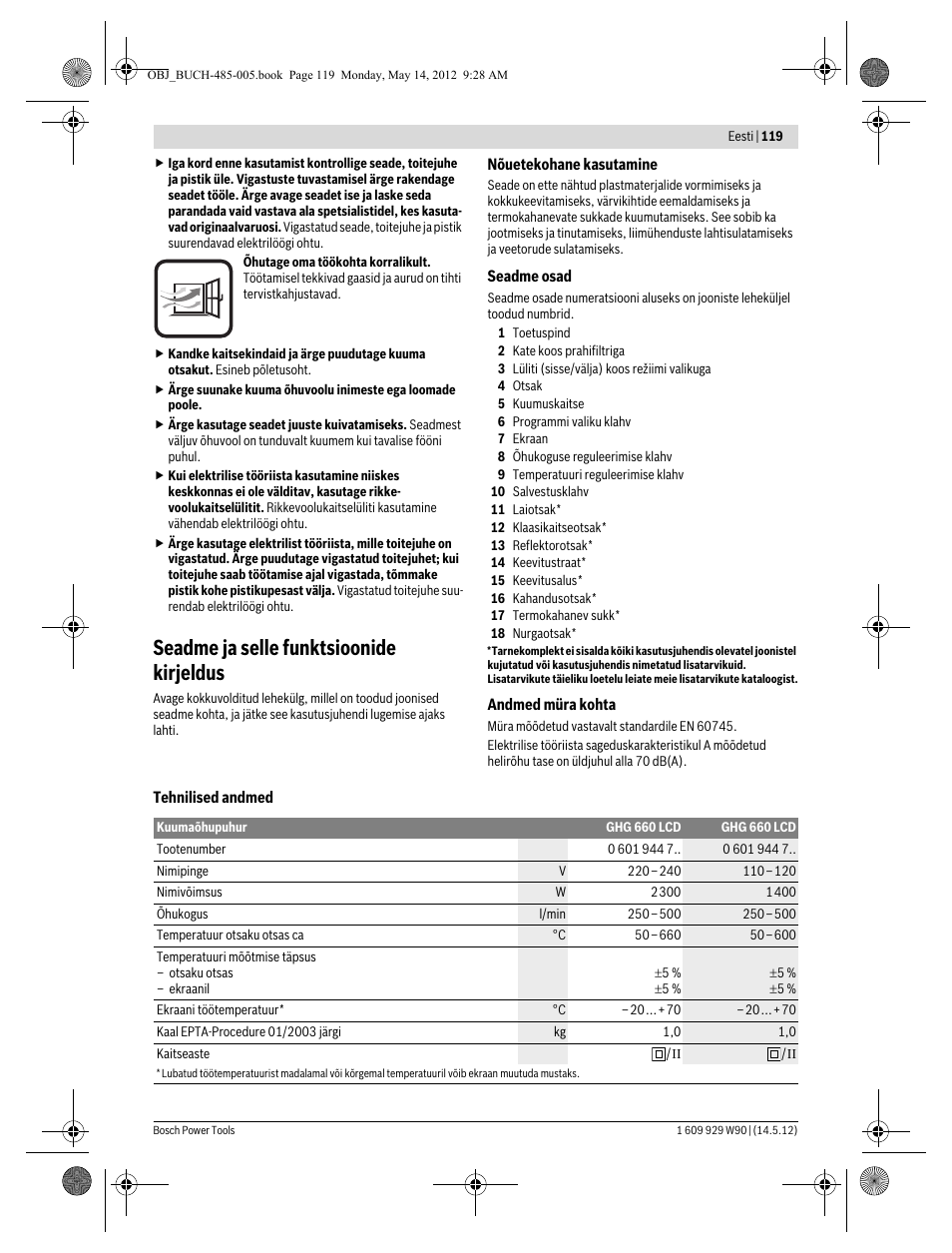 Seadme ja selle funktsioonide kirjeldus | Bosch GHG 660 LCD Professional User Manual | Page 119 / 142