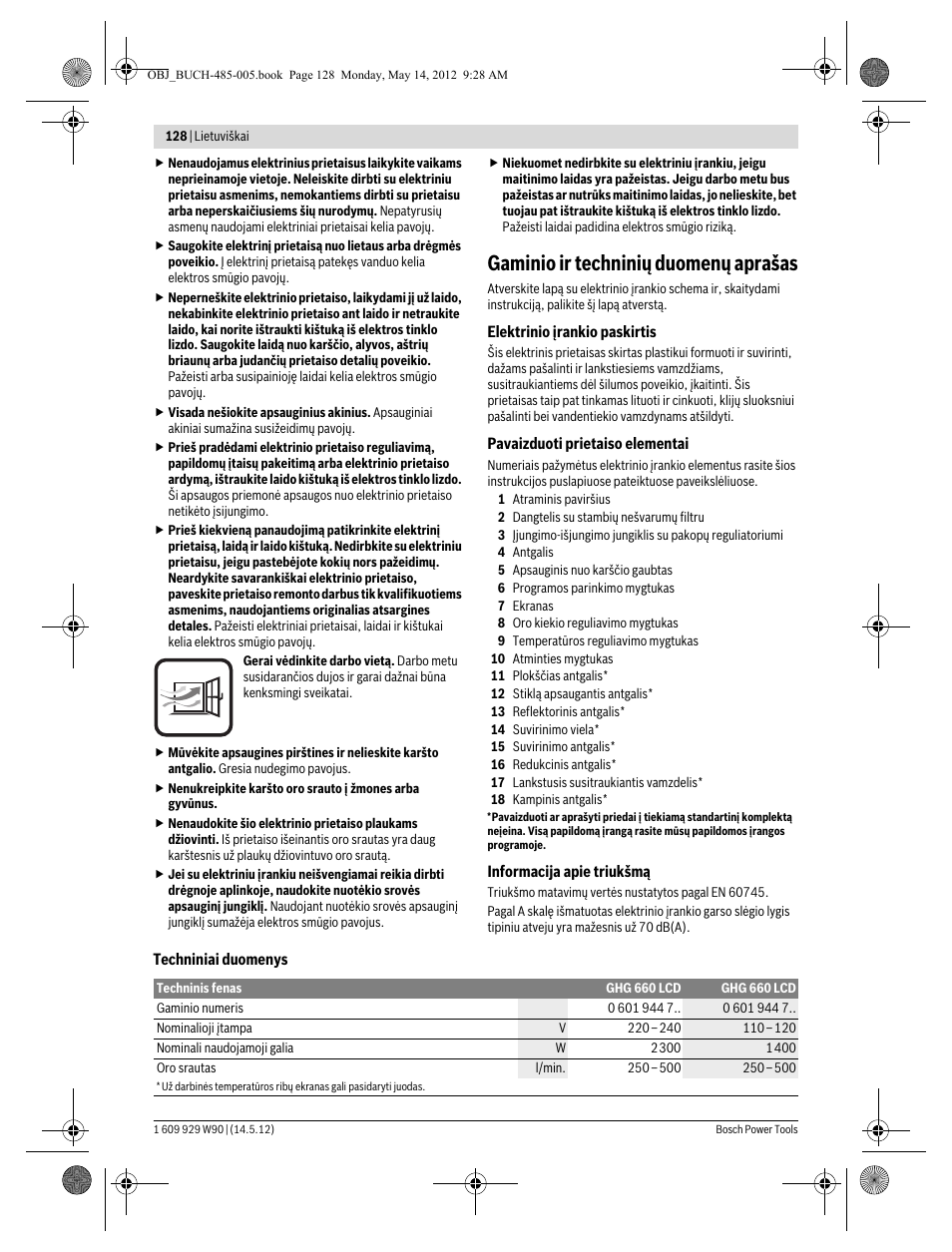 Gaminio ir techninių duomenų aprašas | Bosch GHG 660 LCD Professional User Manual | Page 128 / 142