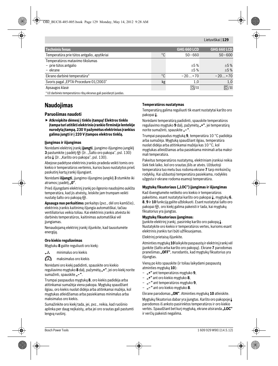 Naudojimas | Bosch GHG 660 LCD Professional User Manual | Page 129 / 142