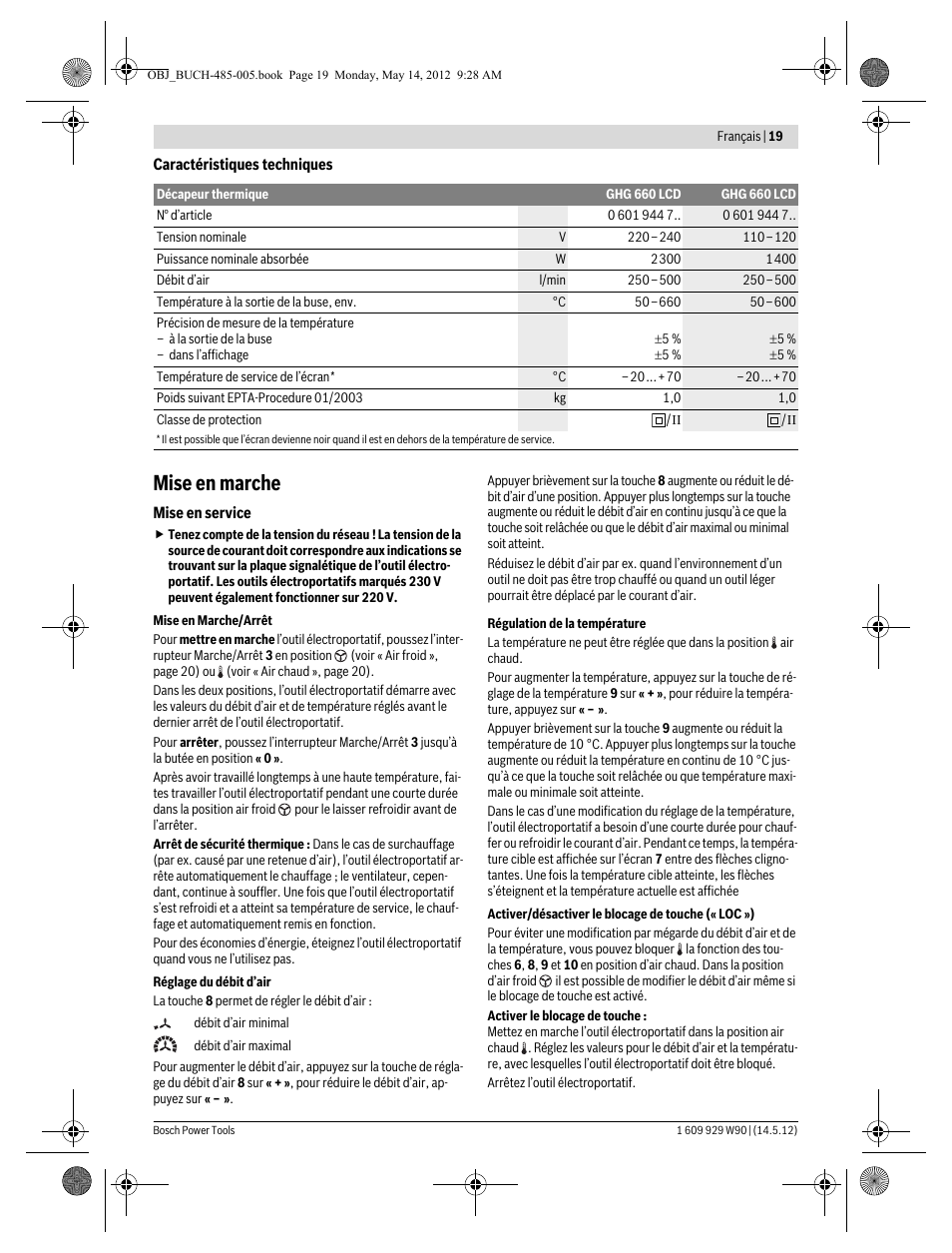 Mise en marche | Bosch GHG 660 LCD Professional User Manual | Page 19 / 142