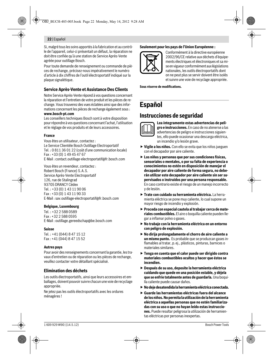 Español, Instrucciones de seguridad | Bosch GHG 660 LCD Professional User Manual | Page 22 / 142