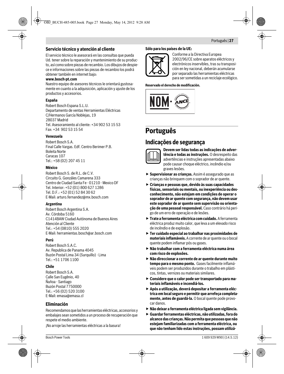 Português, Indicações de segurança | Bosch GHG 660 LCD Professional User Manual | Page 27 / 142