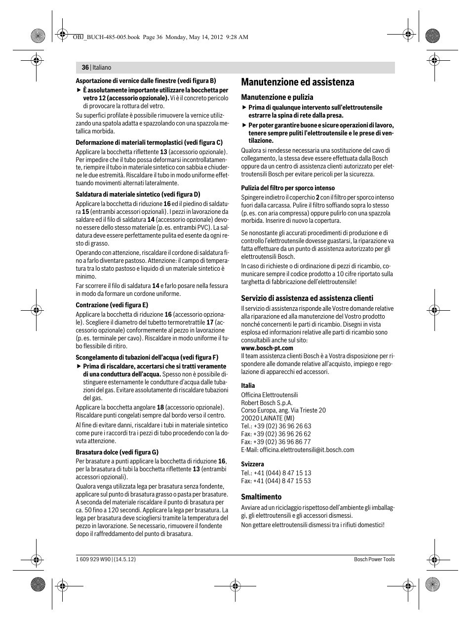 Manutenzione ed assistenza | Bosch GHG 660 LCD Professional User Manual | Page 36 / 142