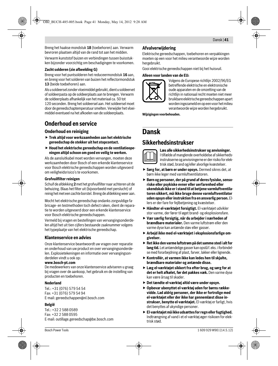 Dansk, Onderhoud en service, Sikkerhedsinstrukser | Bosch GHG 660 LCD Professional User Manual | Page 41 / 142