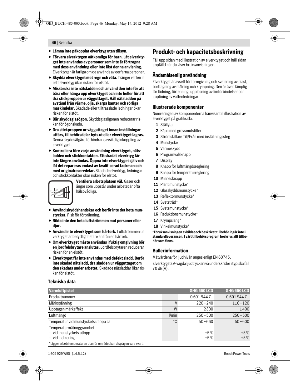 Produkt- och kapacitetsbeskrivning | Bosch GHG 660 LCD Professional User Manual | Page 46 / 142