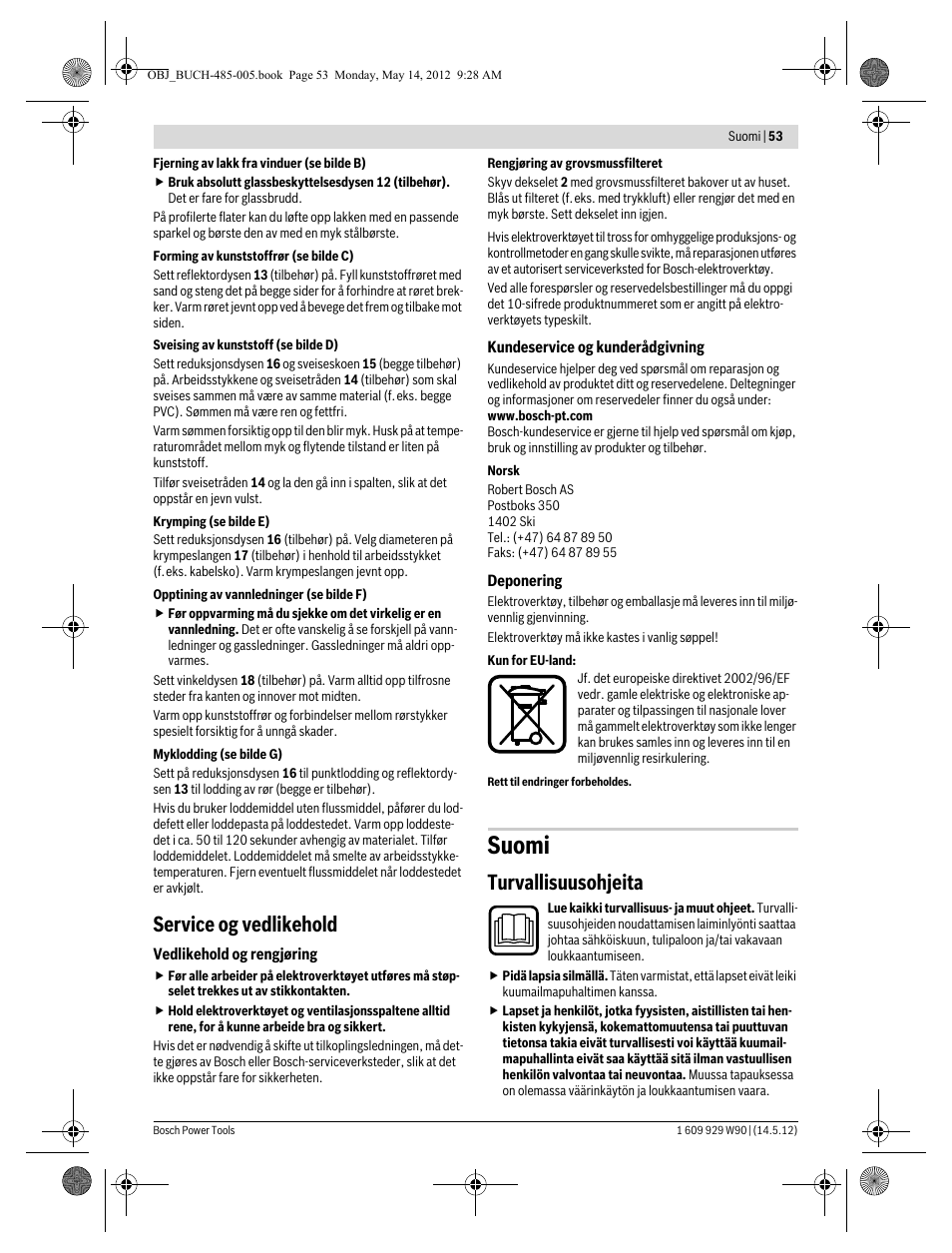 Suomi, Service og vedlikehold, Turvallisuusohjeita | Bosch GHG 660 LCD Professional User Manual | Page 53 / 142