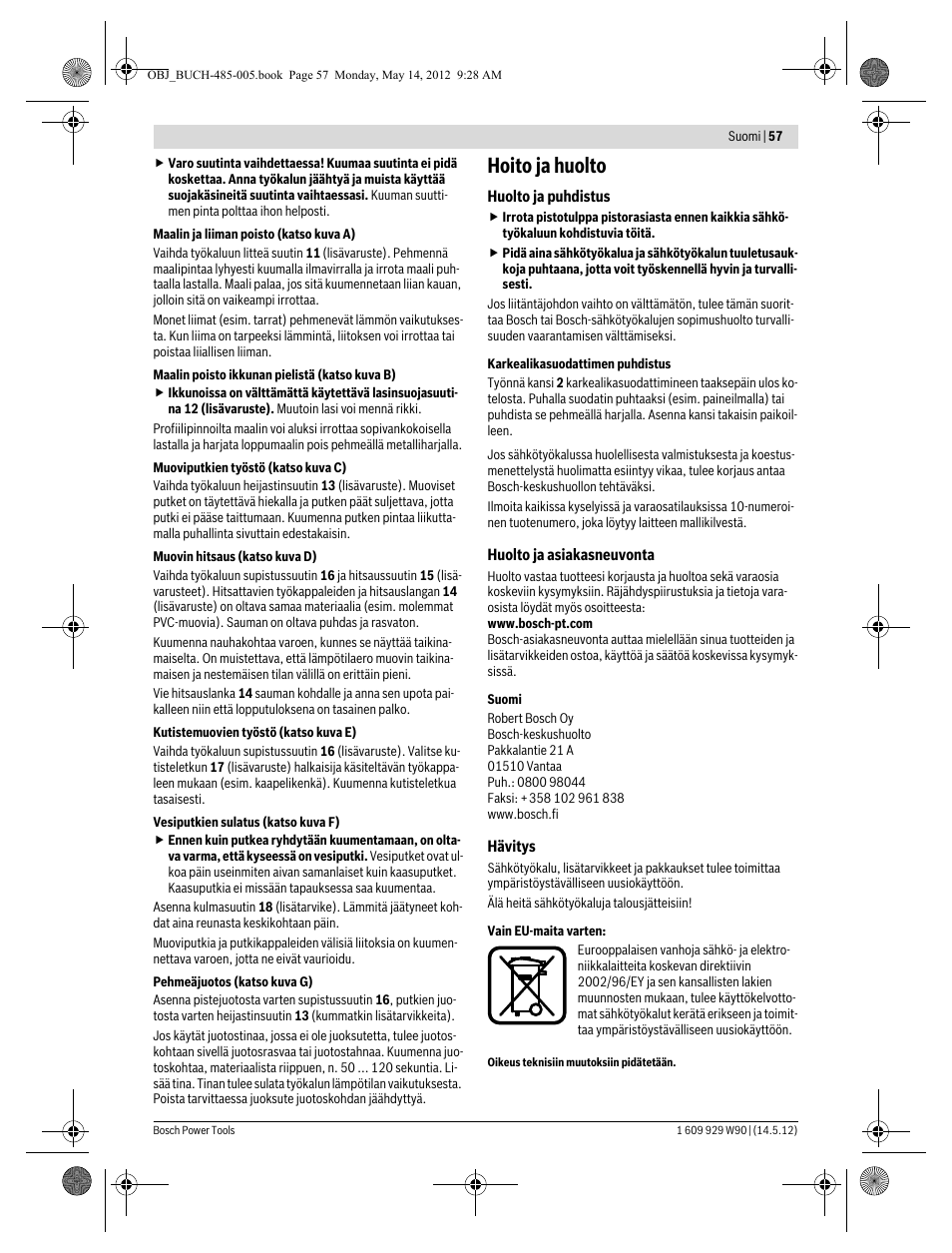 Hoito ja huolto | Bosch GHG 660 LCD Professional User Manual | Page 57 / 142