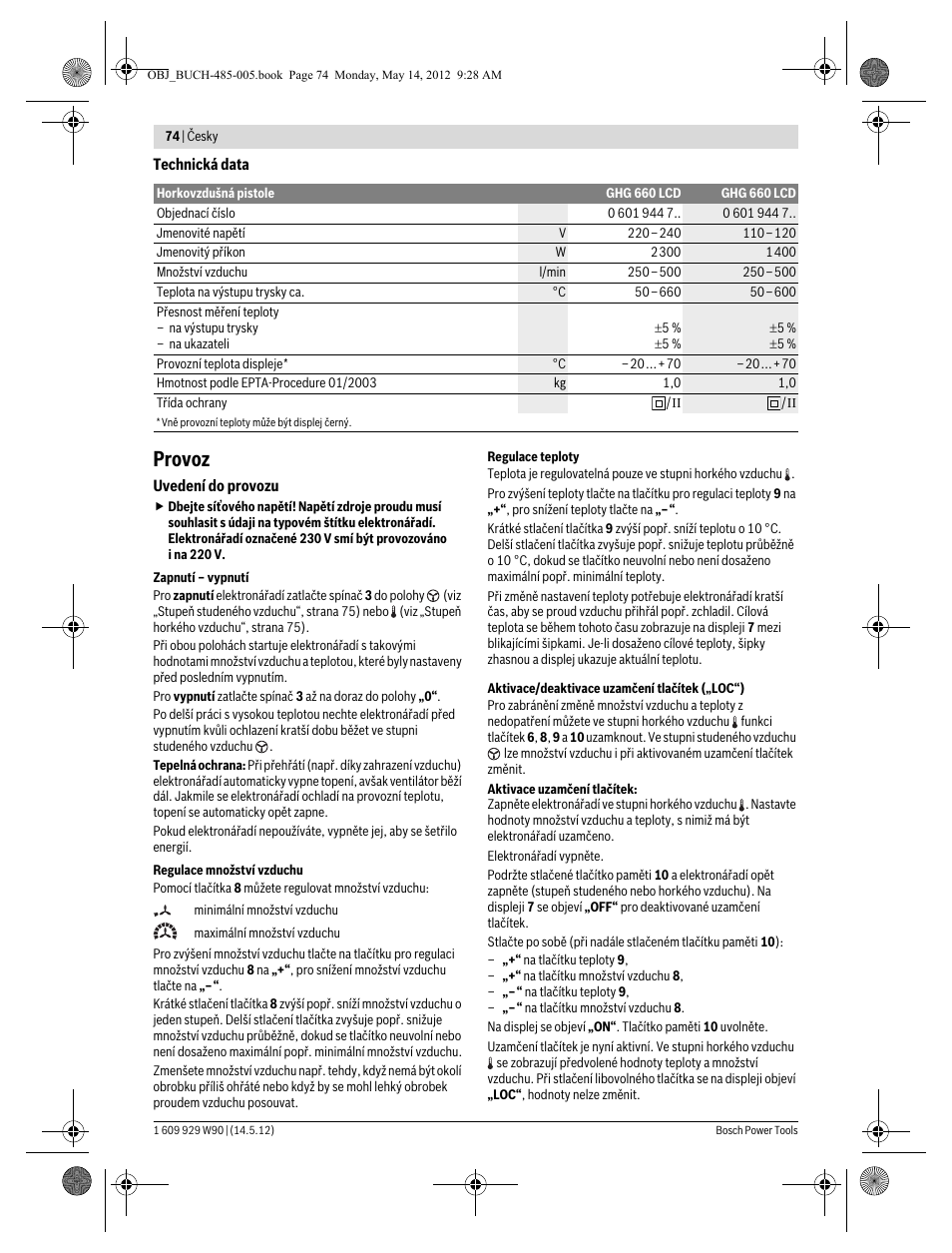 Provoz | Bosch GHG 660 LCD Professional User Manual | Page 74 / 142