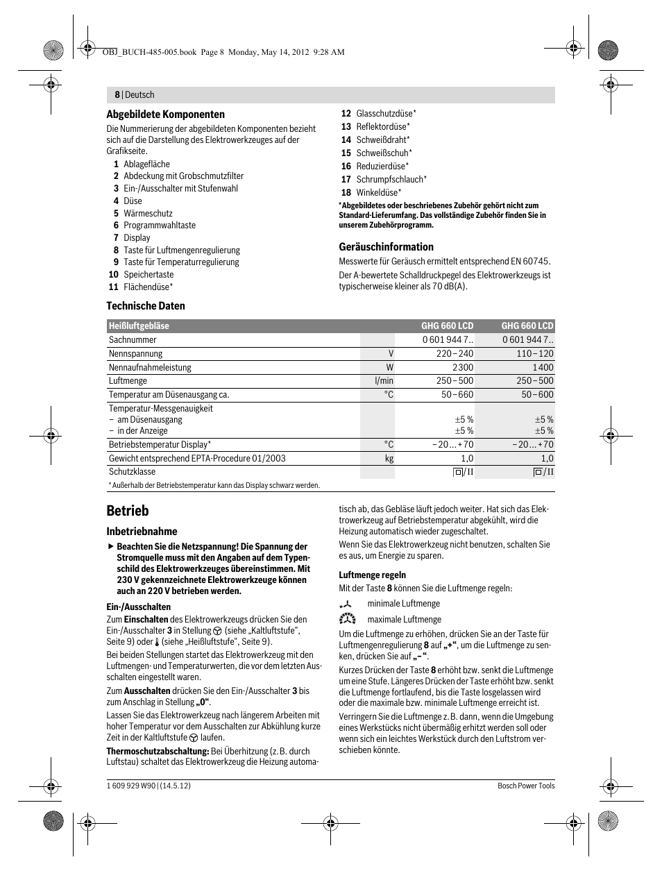 Betrieb | Bosch GHG 660 LCD Professional User Manual | Page 8 / 142