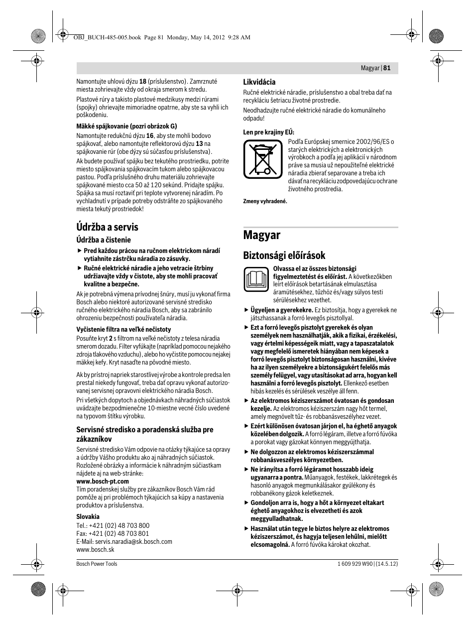 Magyar, Údržba a servis, Biztonsági előírások | Bosch GHG 660 LCD Professional User Manual | Page 81 / 142