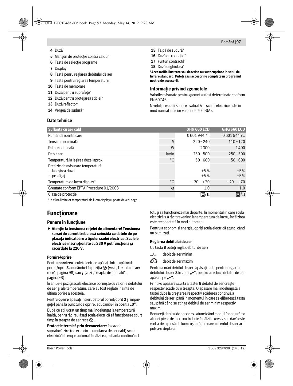 Funcţionare | Bosch GHG 660 LCD Professional User Manual | Page 97 / 142